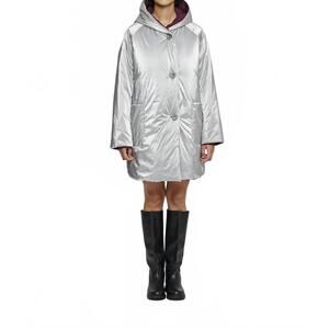 NEW OOFWEAR reversible mid-length jacket with hood in silver/plum